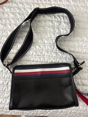 Tommy Hilfiger Black Shoulder Bag with Red, White & Blue Stripe